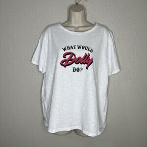 Draper James Top What Would Dolly Do Tee in White Short Sleeve Distressed XXL